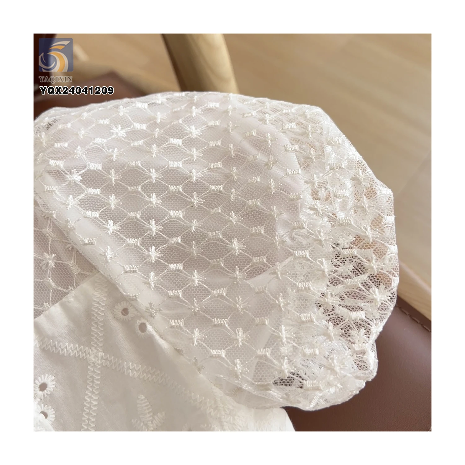 Custom Double Sided Wave Embroidery Soft Lace Swiss Lace Dress White 100%Cotton Embroidery Lace Fabric With Holes - 图片 6