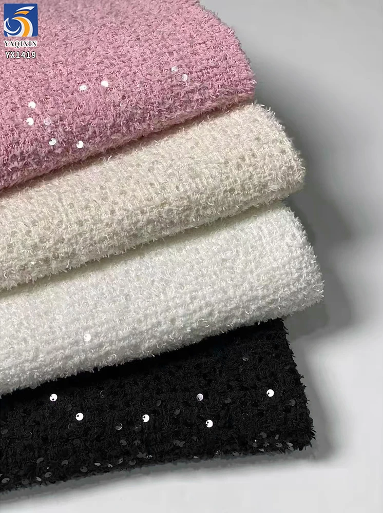 YX1419 2026 New 60% Polyester 15% Wool Sequin Pink Tweed Fabric for Women's Dress and Clothing - 图片 6