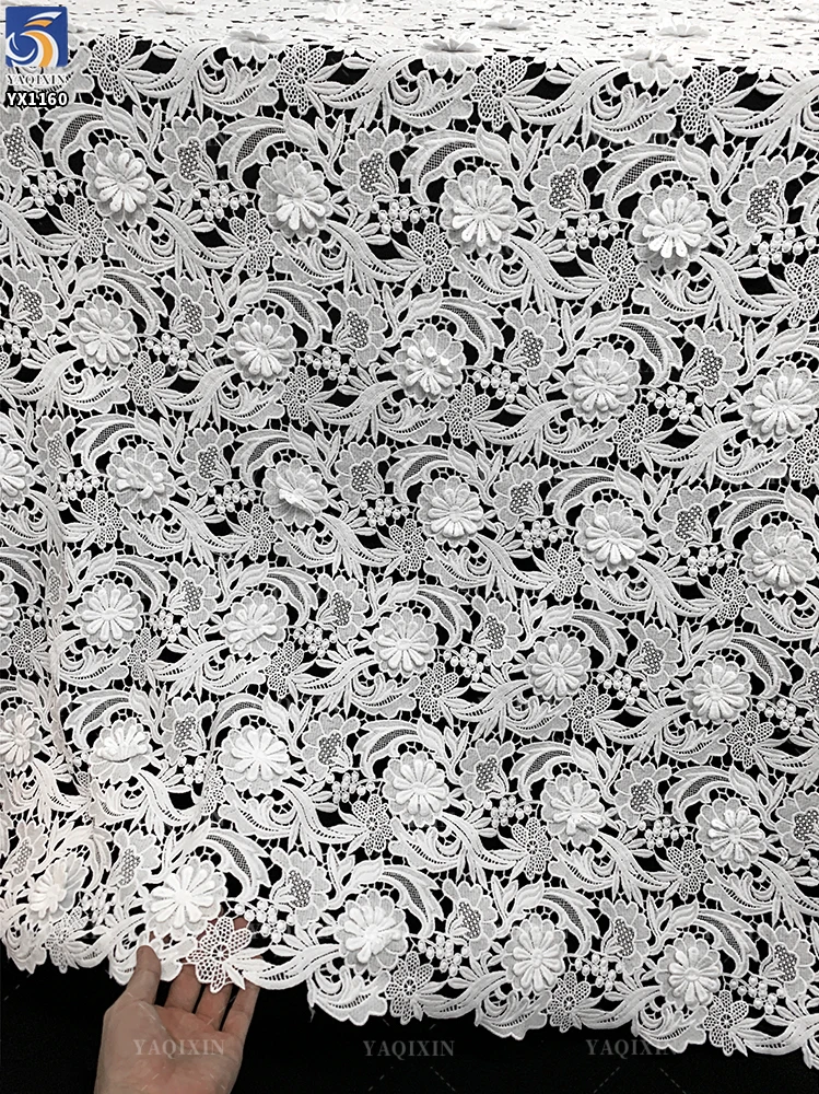 YX1160 High Quality Polyester 3D Embroidery White Water Soluble Lace Fabric Woven 3D Flowers Net Lace Fabric Embroidered - 图片 3