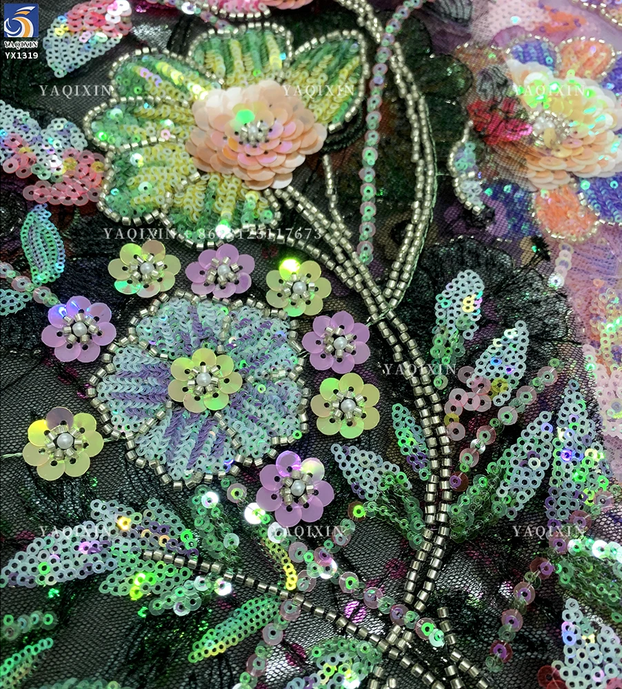 YX1319 New Life Fashion Spring 3D Sequin Embroidery Heavy Lace Mesh Tulle Fabric Noble and Luxurious French Style Lace Fabric - 图片 6
