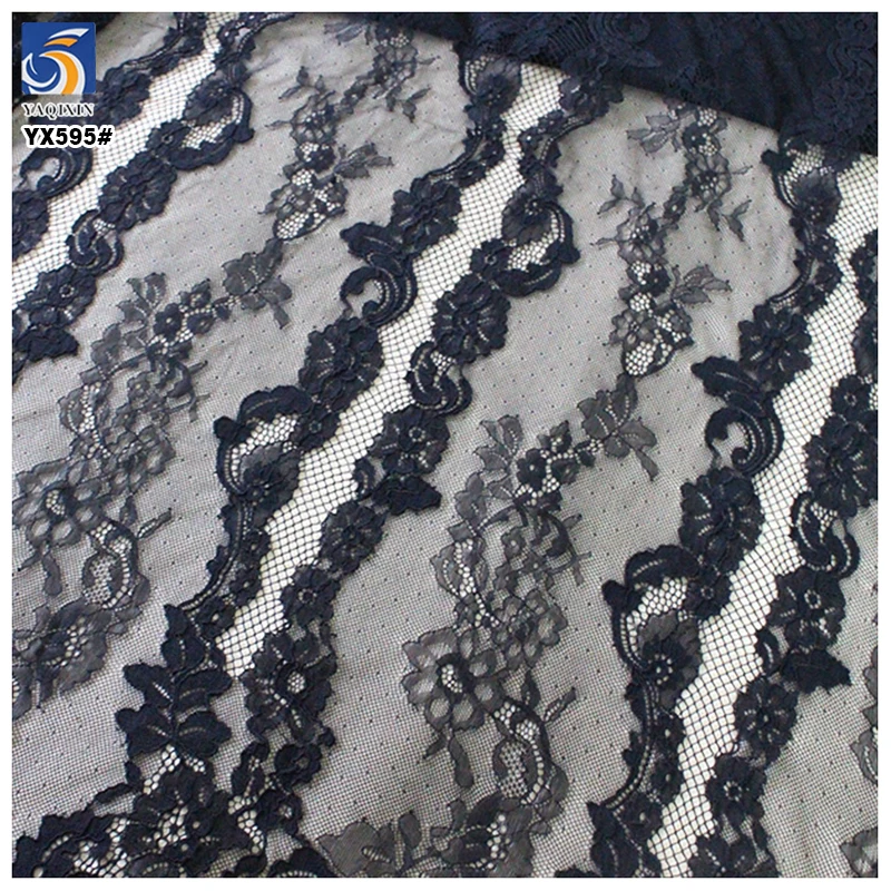 YX595 Hottest Sales Ladies Casual Tops Lace Fabric Black Embroidery French Floral Mesh Eyelash Lace Fabrics - 图片 3