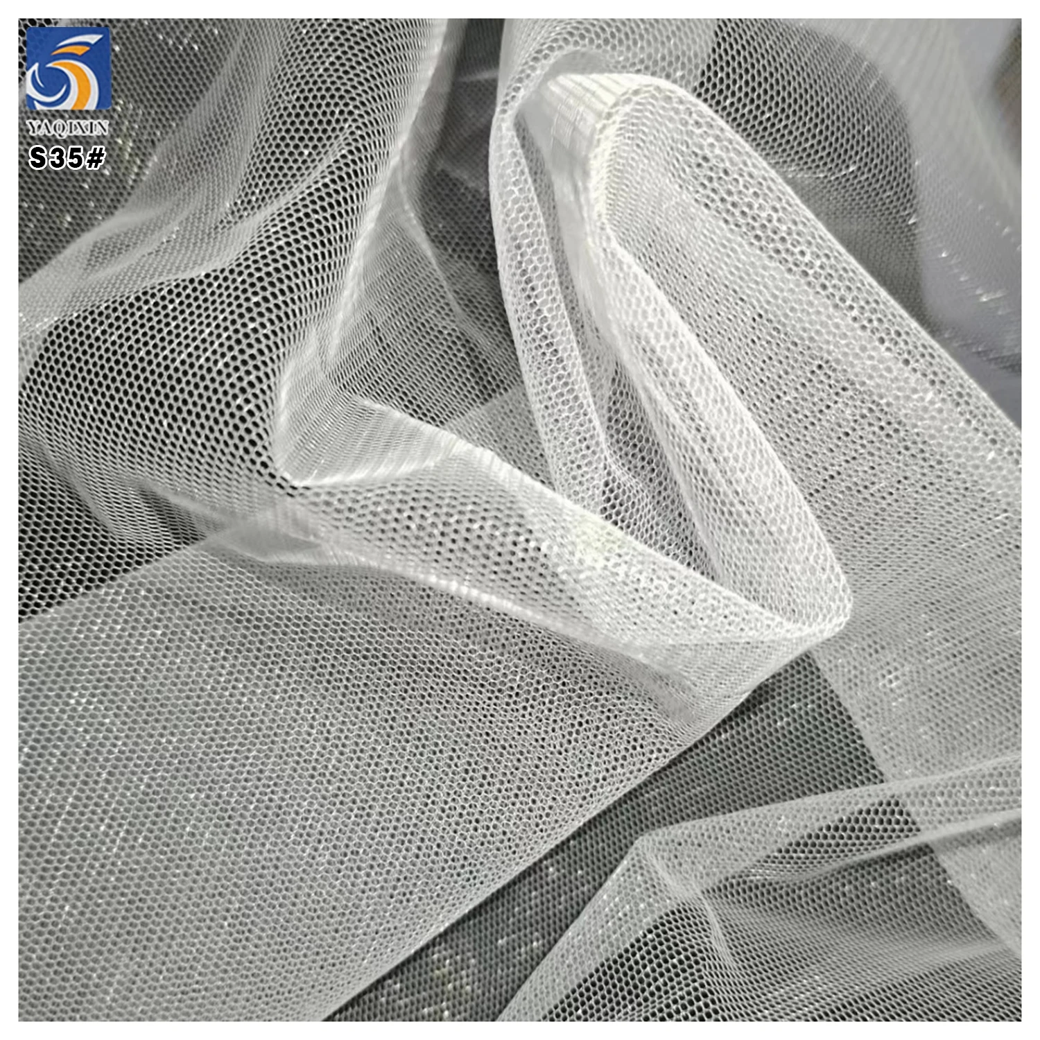 S35 20gsm Transparent Strengthen Plain Knit Polyester Mesh Tulle Fabric White Wedding Veil Bride Fabric Tulle - 图片 4