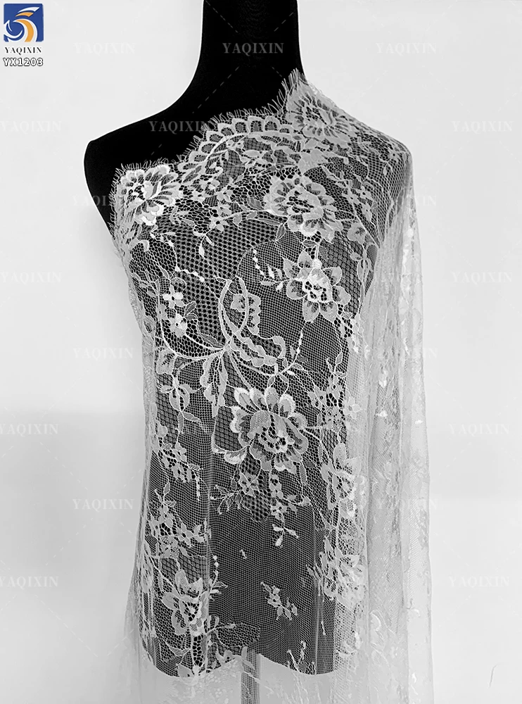 YX1203 Custom Color and Material Bride Chinese Floral Lace Fabric for Wedding Hot Selling Net Eyelash Lace Fabric for Women - 图片 2