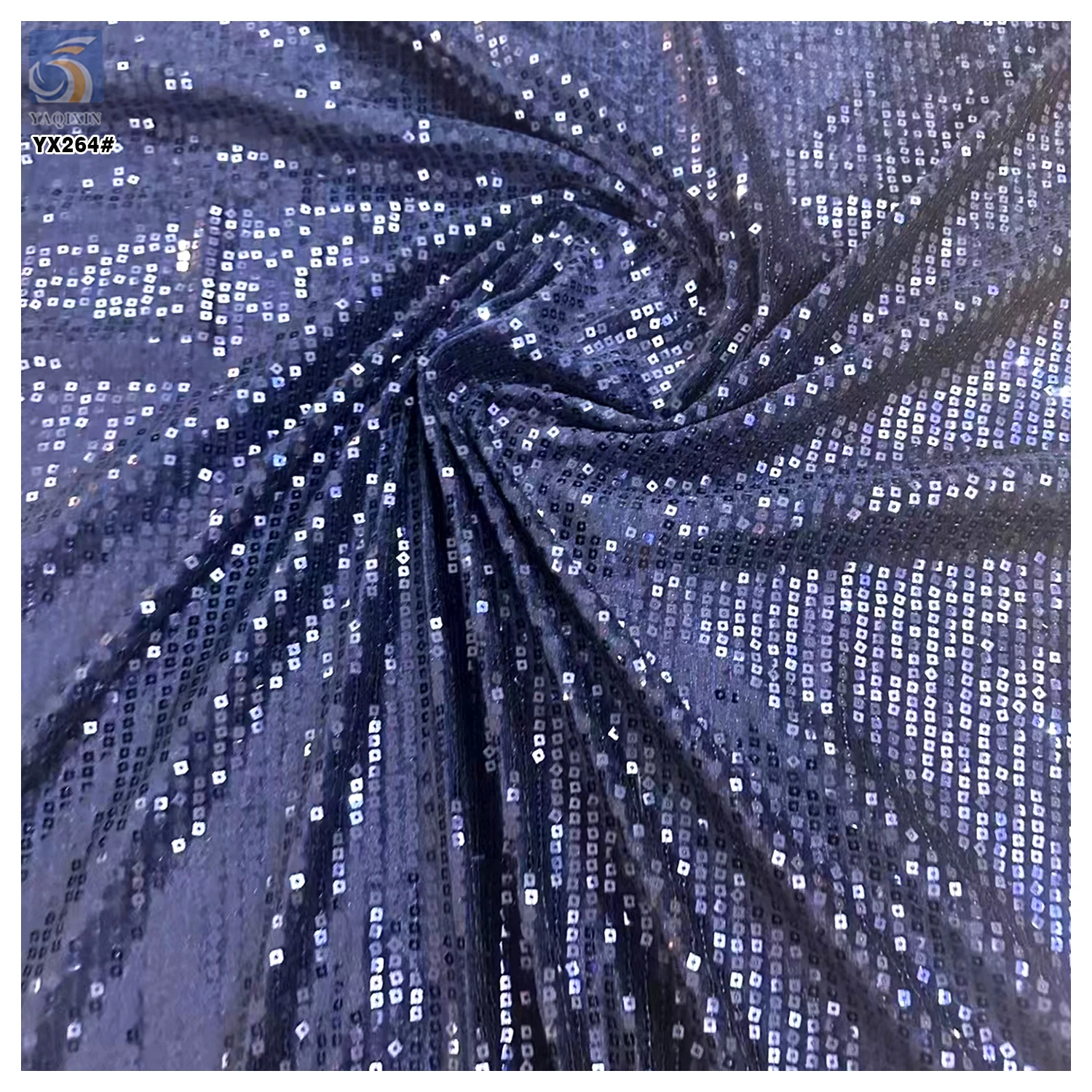 YX264 Luxurious Embroidery 100% Polyester 300gsm 5mm Square Gold Sequin Velvet Fabric - 图片 5