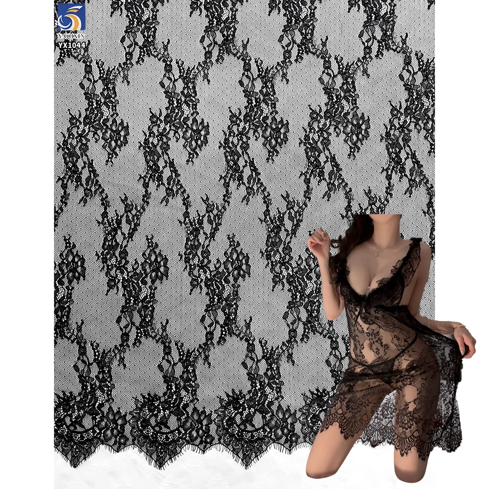 YX1044 Multicolor British French Design Tulle Soft Mesh Eyelash Lace Fabric Chantilly Dress Lace Fabric Custom Pattern Lingerie