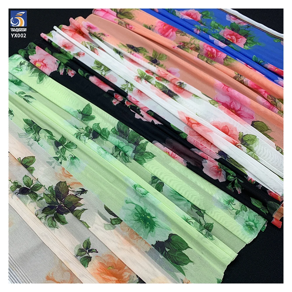 YX006 3 Days Picture Sample Spandex 4 Way Stretch Custom Printed Net Mesh Fabrics Colorful Flower Digital Printed Mesh Fabric - 图片 4