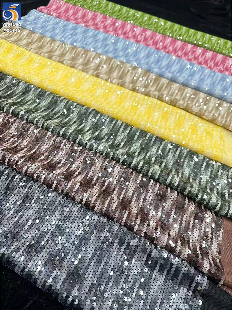 YX1145 Tie-Dye Sequins Fabric 2026 New Digital Printing 400gsm 5mm Reversible Sequin Embroidery Fabric for Women's Dress - 图片 3