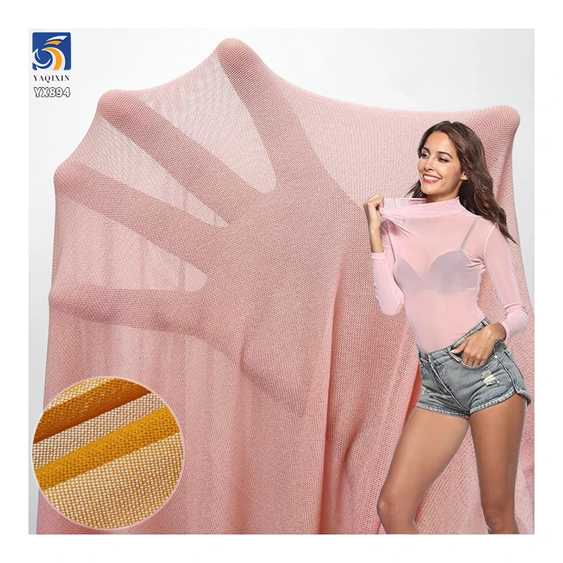 YX894 Plain Knit Korean Mesh Fabric Polyester Spandex Sheer Mesh Four-Way Stretch Fabric for Lining Base Shirt Clothing