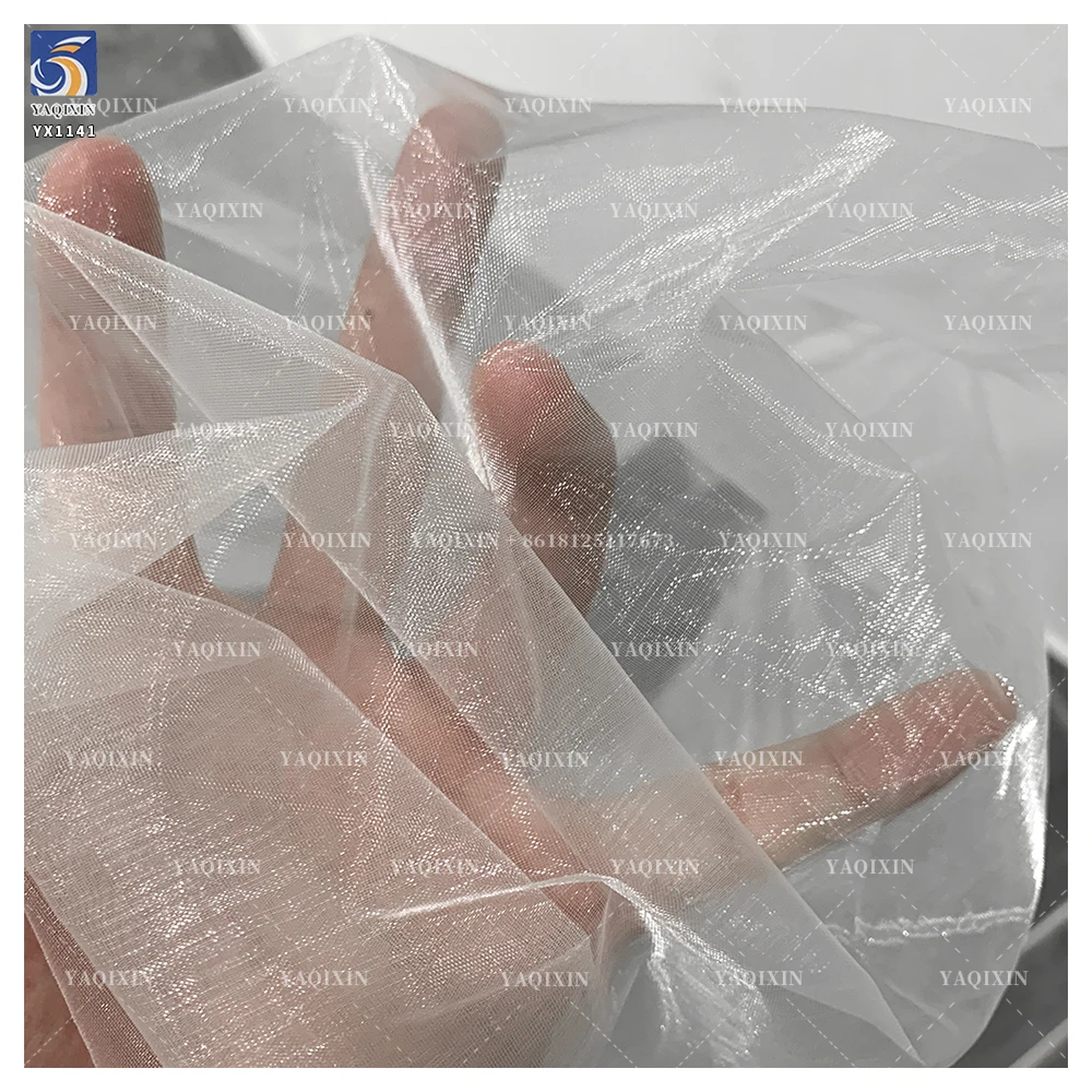 YX1141 Lightweight 22gsm Polyester Hardened Transparent Glass Gloss Organza Fabric for Formal Dress or Wedding Dress - 图片 2