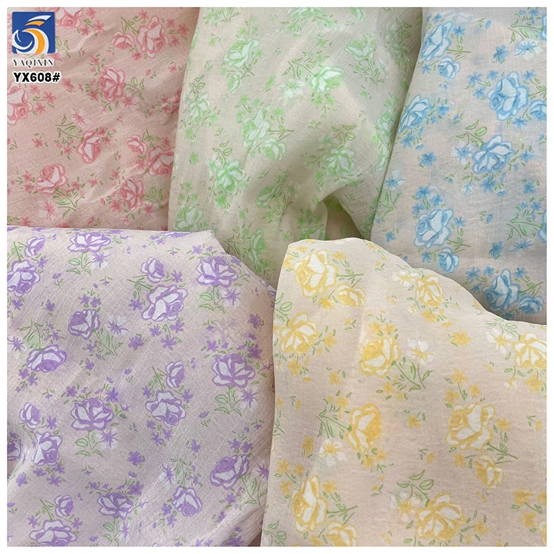 YX608 DIY Custom Glossy Colorful Digital Printed Organza Fabric 100% Polyester Dresses Floral Organza Print Fabrics - 图片 6