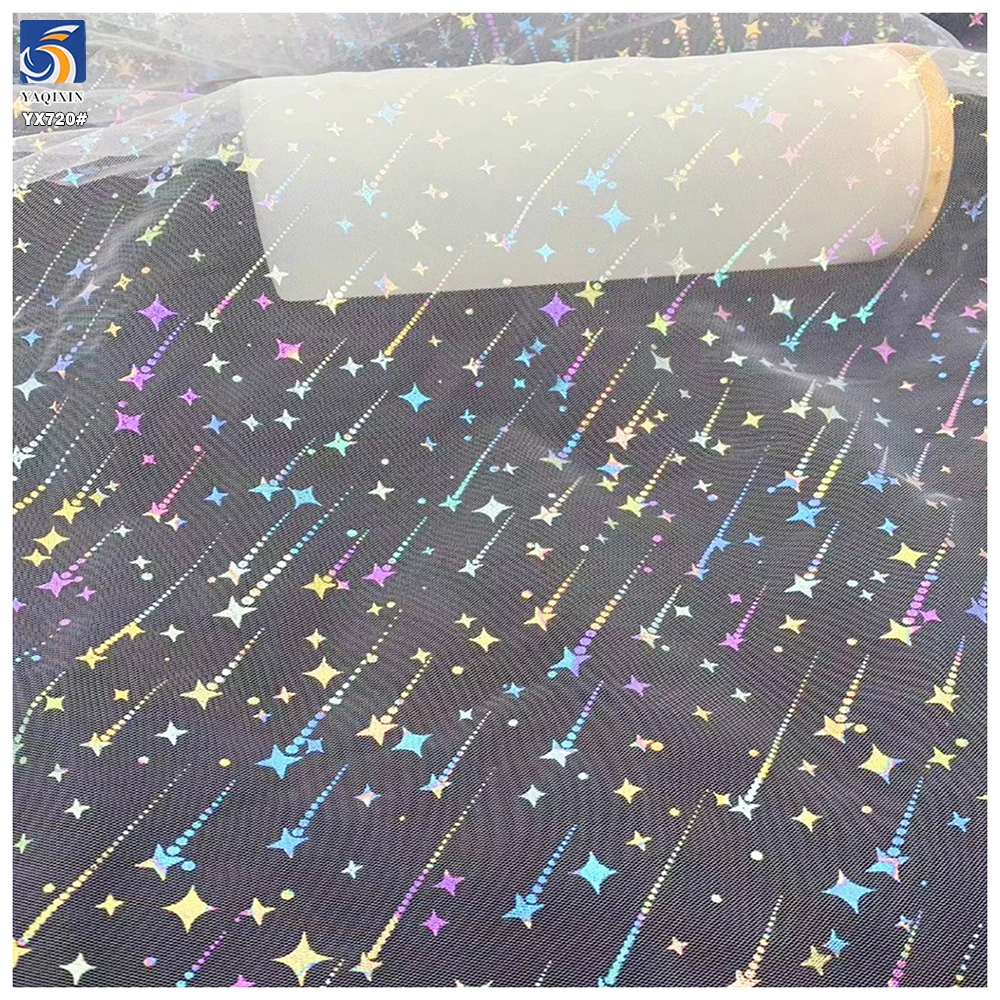 YX720 2025 Apparel Skirts 100% Polyester Colorful Meteor Shower Magic Gold Stamping Star Printed Fabric for Girls Tutu - 图片 5