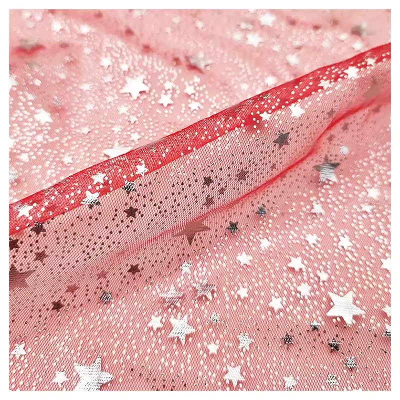 Independence Day Christmas Holiday Tulle Fabric for Party Dress Polyester Star Polka Dot Foil Print Tulle Mesh Fabric - 图片 6