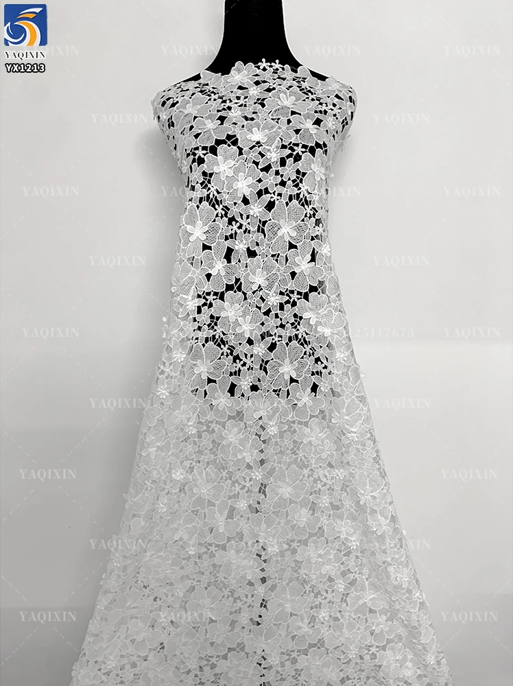 YX1213 200gsm Hand Embroidery 3D Flowers Lace Fabric Water-Soluble Milk Silk Embroidery Poly Net Lace Fabric White Dress - 图片 2