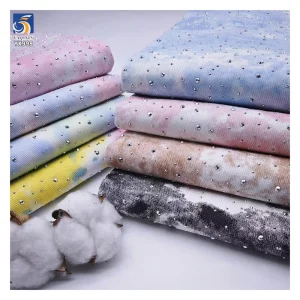 YX998 220g/m² Tie-dye Design Denim Fabric 70% Polyester 30% Cotton Denim Tie-dye Fabric With Diamonds for Women's Skirt