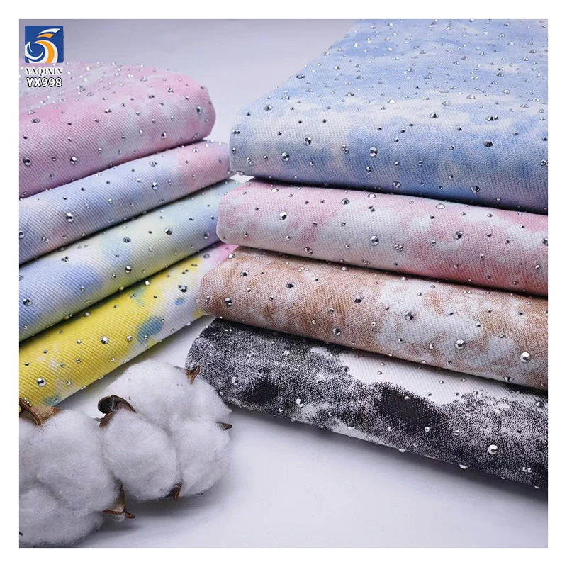 YX998 220g/m² Tie-dye Design Denim Fabric 70% Polyester 30% Cotton Denim Tie-dye Fabric With Diamonds for Women's Skirt