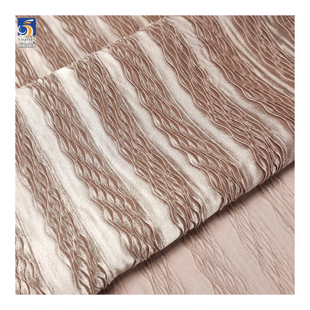 YX928-1 2025 New Products Wavy Pleated Striped Satin Fabric European French Women High-End Party Skirt Satin Pleated Fabric - 图片 3