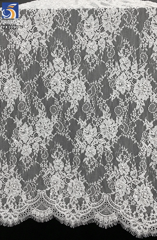 YX1090 New Lace Fabric Bride's 2025 African White Eyelash Lace Fabric With White Pearls 15 Yards Wedding - 图片 6