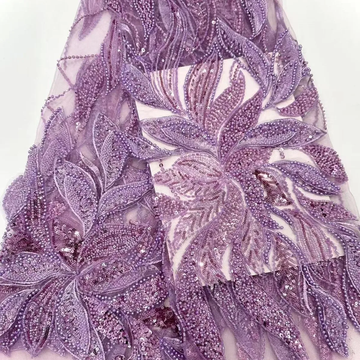 YX1051 Luxurious Lace Material Apricot Embroidery Beads Wedding Sequins Mesh Tulle Lace Fabrics for Evening Party Dresses - 图片 4