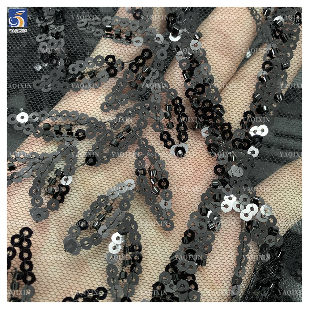 YX566 Best Quality Eco-Friendly Breathable Polyester/Metallic Heavyweight Christmas Tulle Lace Sequin Fabric Wedding Nigerian - 图片 5