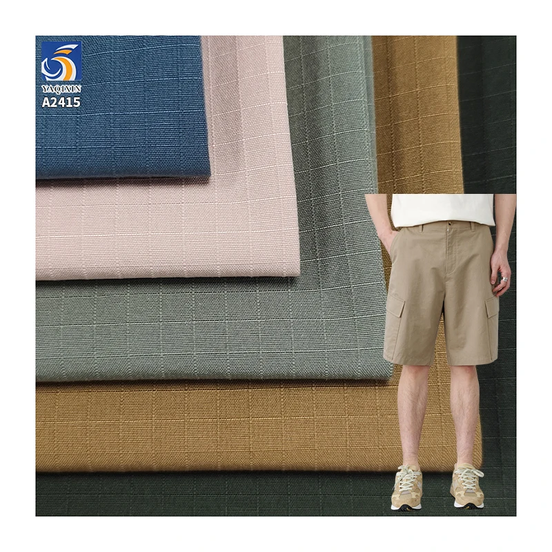 A2415 150gsm 65% Cotton and 35% Nylon Blended Jacquard Fabric 5mm Checkered Sand-Washed Cotton Fabric for Shirts Dress
