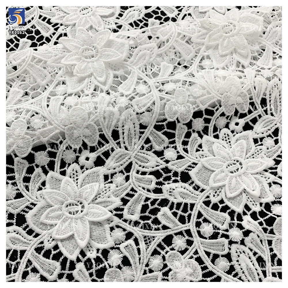 YX1162 Cheap 100 Polyester Chemical Lace Fabric Woven Embroidered Net 3D Water Soluble White Lace Fabric for African Women - 图片 5