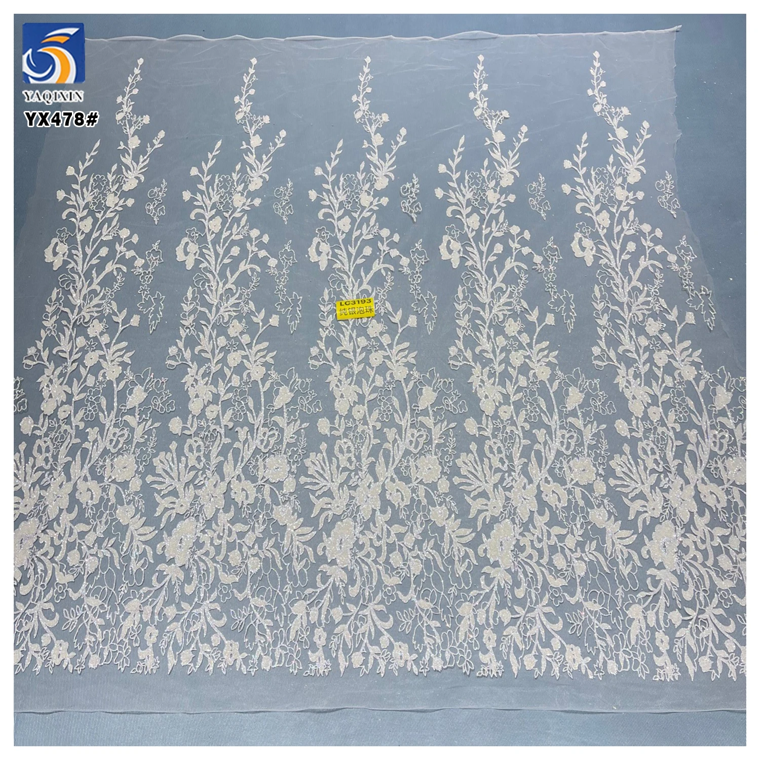 YX478 High-End Quality Wedding Dress Fabric Sparkling Silver Glitter Dust Tulle Fabric for Bridal Veil - 图片 6