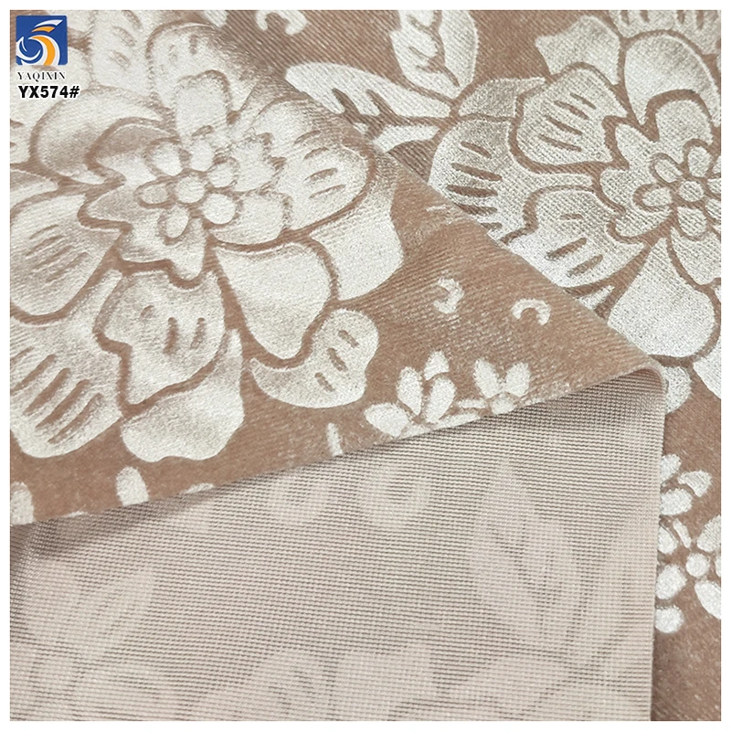 YX574 2025 Soft Brushed Korean Velvet Fabric 3D Flower Jacquard Polyester Spandex Stretch Embossed Velvet Fabric - 图片 3