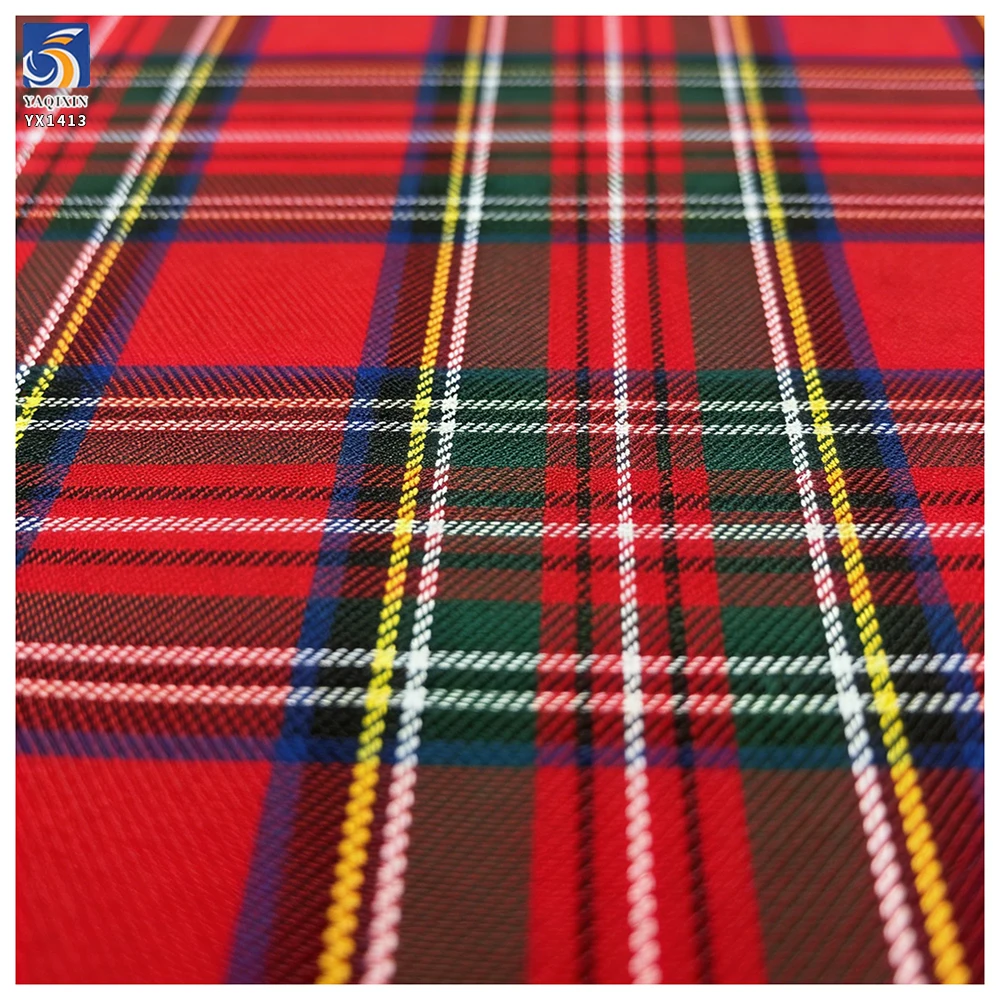 YX1413 China Good Quality Woven TR Suit Fabric Cotton Polyester Red Plaid Yarn Dyed Fabric for Pleated Skirt Dress - 图片 5