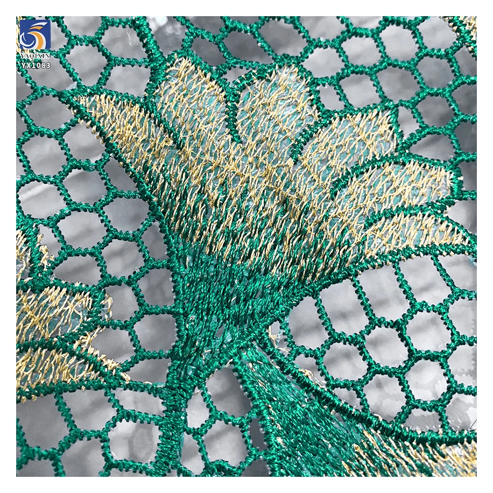 YX1083 2026 New 300gsm African Ethnic Embroidered Rich Bazin Fabric Water-Soluble Lace Embroidery Ethnic Africa Fabric Green - 图片 5