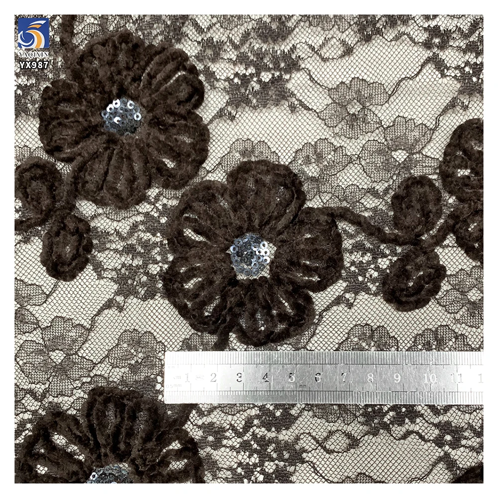 YX987 2026 New Material Customization 70% Polyester 30% Chenille Lace Fabric Flower Embroidery With Sequins for China Dresses - 图片 5