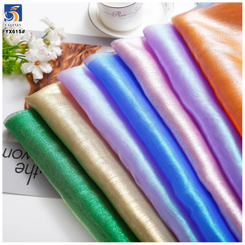 YX615 Hard Feel Indian Yarn Laser 100% Polyester Glossy Shimmer Organza Fabric Wholesale Low MOQ - 图片 4