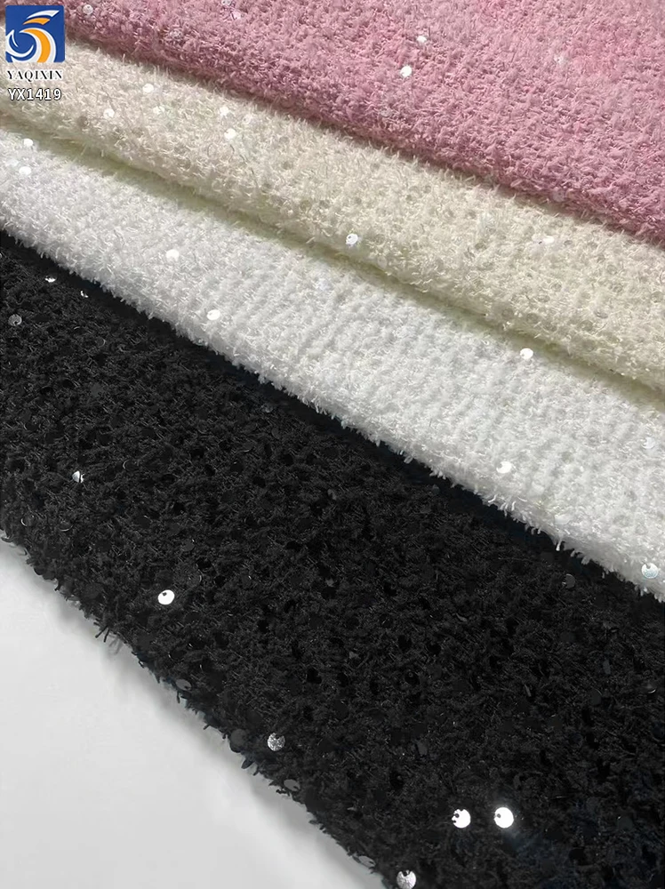 YX1419 2026 New 60% Polyester 15% Wool Sequin Pink Tweed Fabric for Women's Dress and Clothing - 图片 4