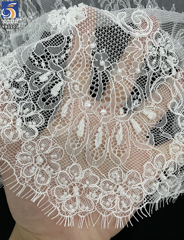 YX1101 China Large Factory Wholesale Eyelash Lace Fabrics Solid Woven Crochet 300*150CM Mesh Bridal Lace Fabric for Wedding - 图片 5