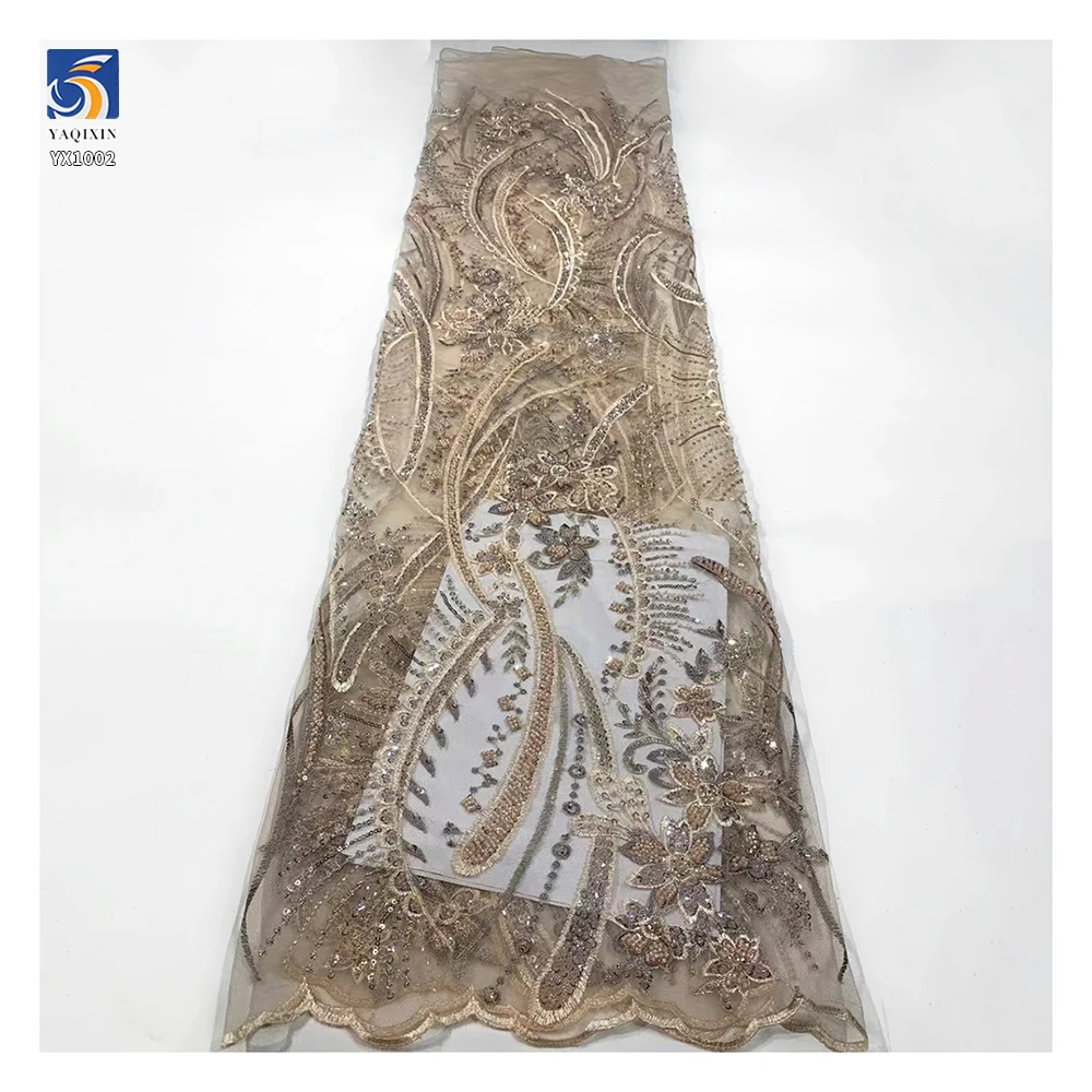 YX1002 Emerald Green African Lace Fabric DIY Customized Flower Sequin Embroidered Fabric Lace Textile for African Wedding - 图片 6