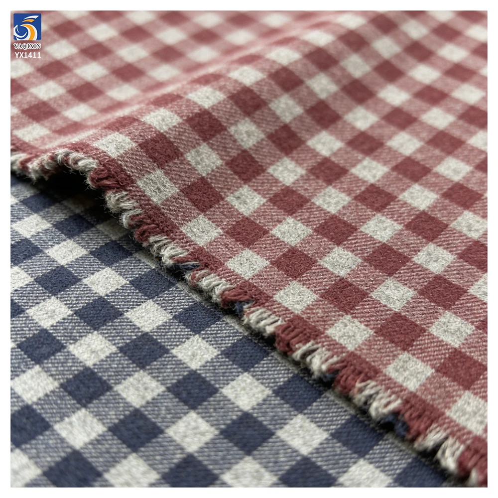YX1411 TR Polyester Cotton Twill Brushed Chaoyang Plaid Fabric 195gsm Thickened Yarn Dyed Pink Plaid Fabric for Shirts - 图片 3