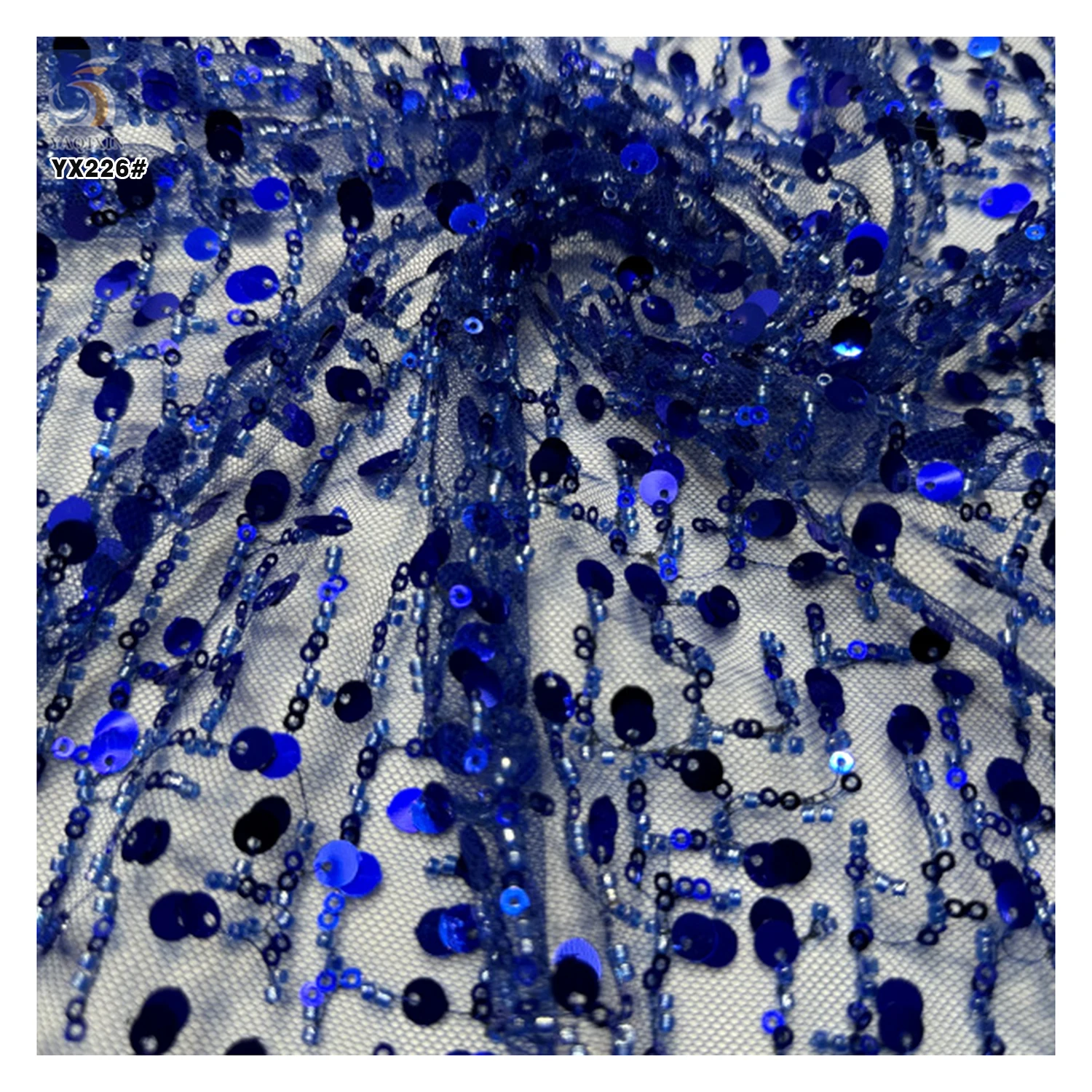 YX226 2025 European Dress Embroidery Sequins French Lace Handmade Wedding Beaded Lace Fabric - 图片 5
