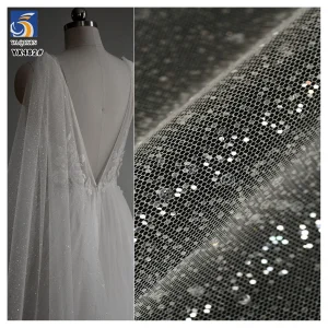 YX482 Wedding Dress Bridal Fabric Ivory White Tulle Fabric With Silver Sprinkle Sequin Dust Glitter Tulle Mesh Fabric
