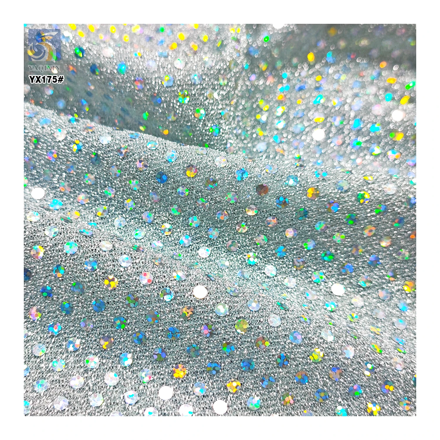 YX175 Shiny 3.5mm Luxury Sequin Fabric 180gsm Stamping Shiny Polka Dot Sequins Rhinestone Fabric - 图片 5