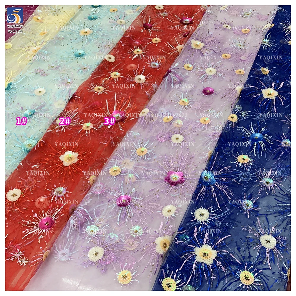 YX1225 New 3D Floral Embroidered Lace Tulle Fabric Competitive Prices Popular 2026 Embroidered Fabric With Colorful Sequins - 图片 6