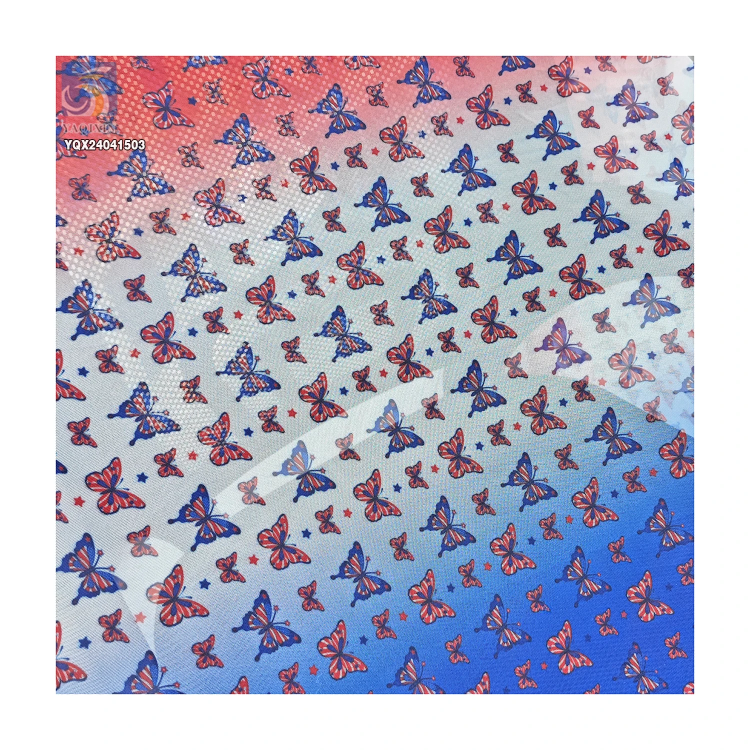 American Flag Colors Butterfly Digital Print 30D Tulle Fabric Soft Polyester Mesh Gradient Print Fabric - 图片 6