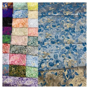YX1236 Wholesale of All Kinds of Luxury Brocade Fabrics Polyester 3D Embossed Yarn-Dyed Gold Brocade Fabric for Clothing
