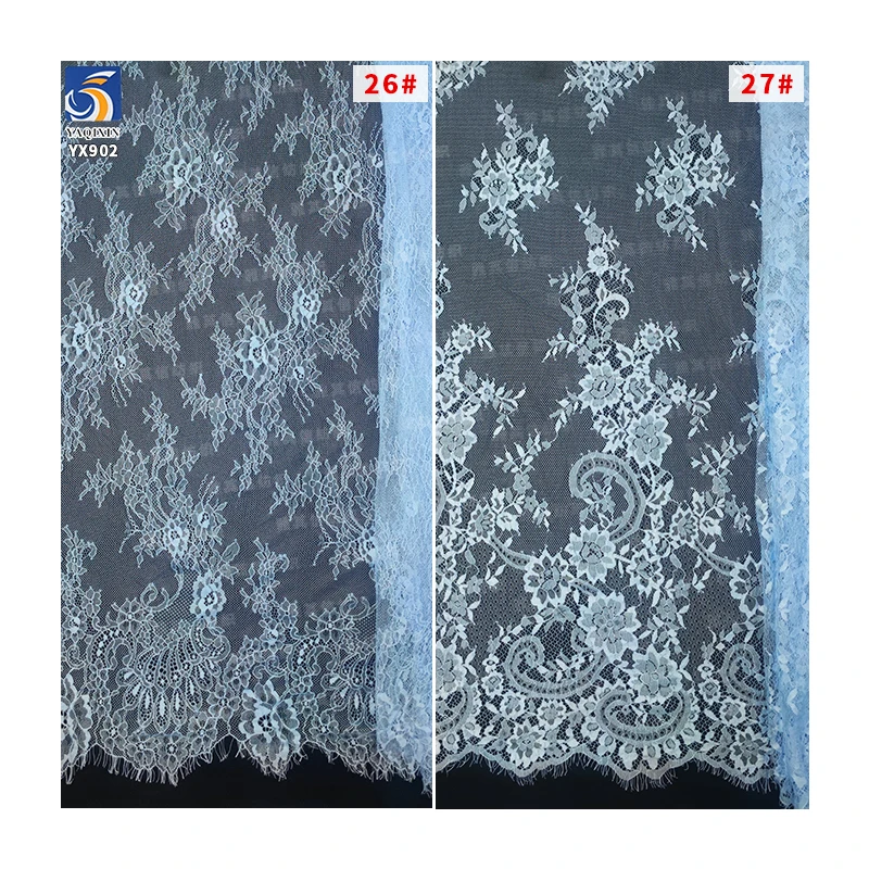 YX902 New 2025 Design Sky Blue Polyester Elegant Eyelash Lace Fabric for Home Textiles - 图片 3