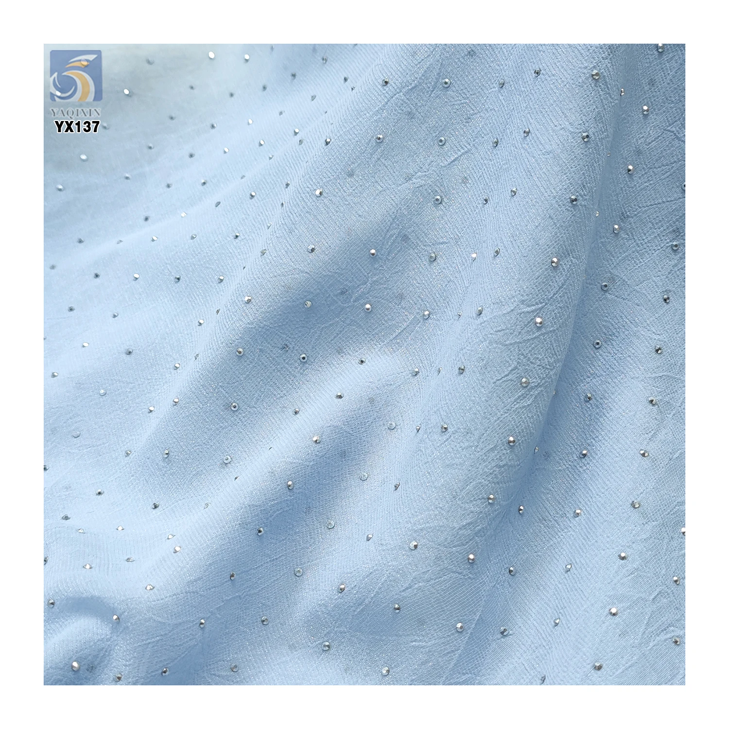 High Quality 75D 110gsm Pearl Crepe Chiffon Polyester Fabric With Crystal Diamond Embroidery by the Yards - 图片 6