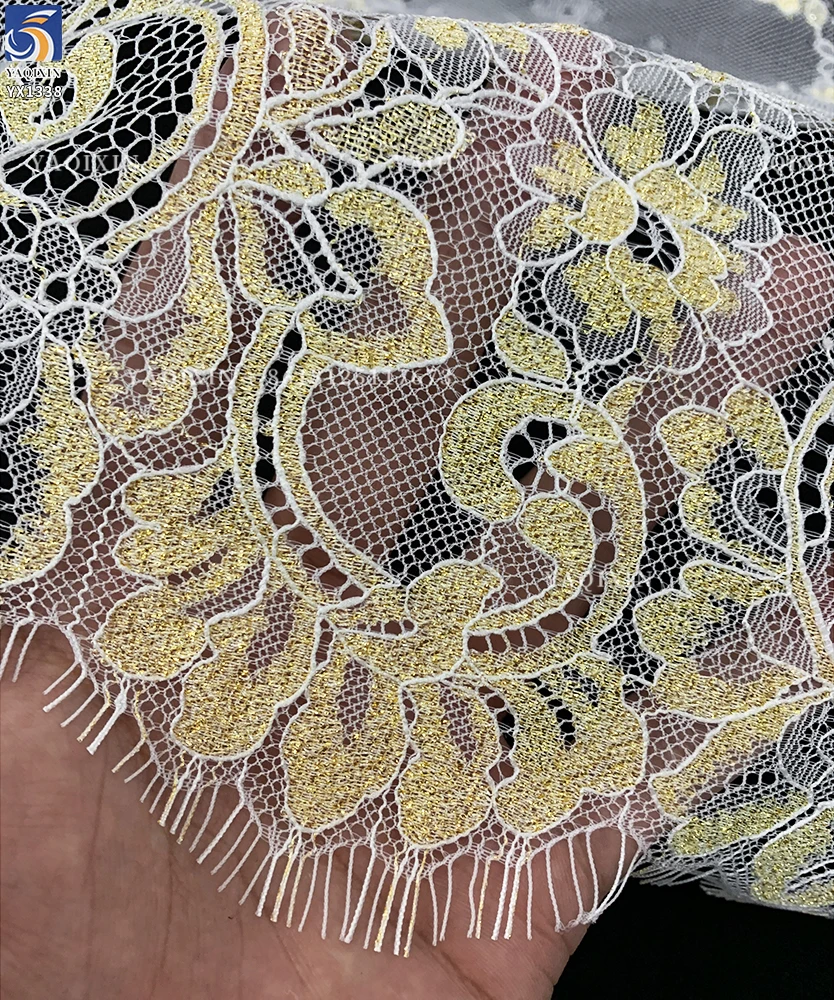 YX1338 Size 300cm*20cm Luxury Embroidered 2026 Dubai UAE Wedding Dress Gold Eyelash Lace Fabric for Garment Accessories Trim - 图片 5