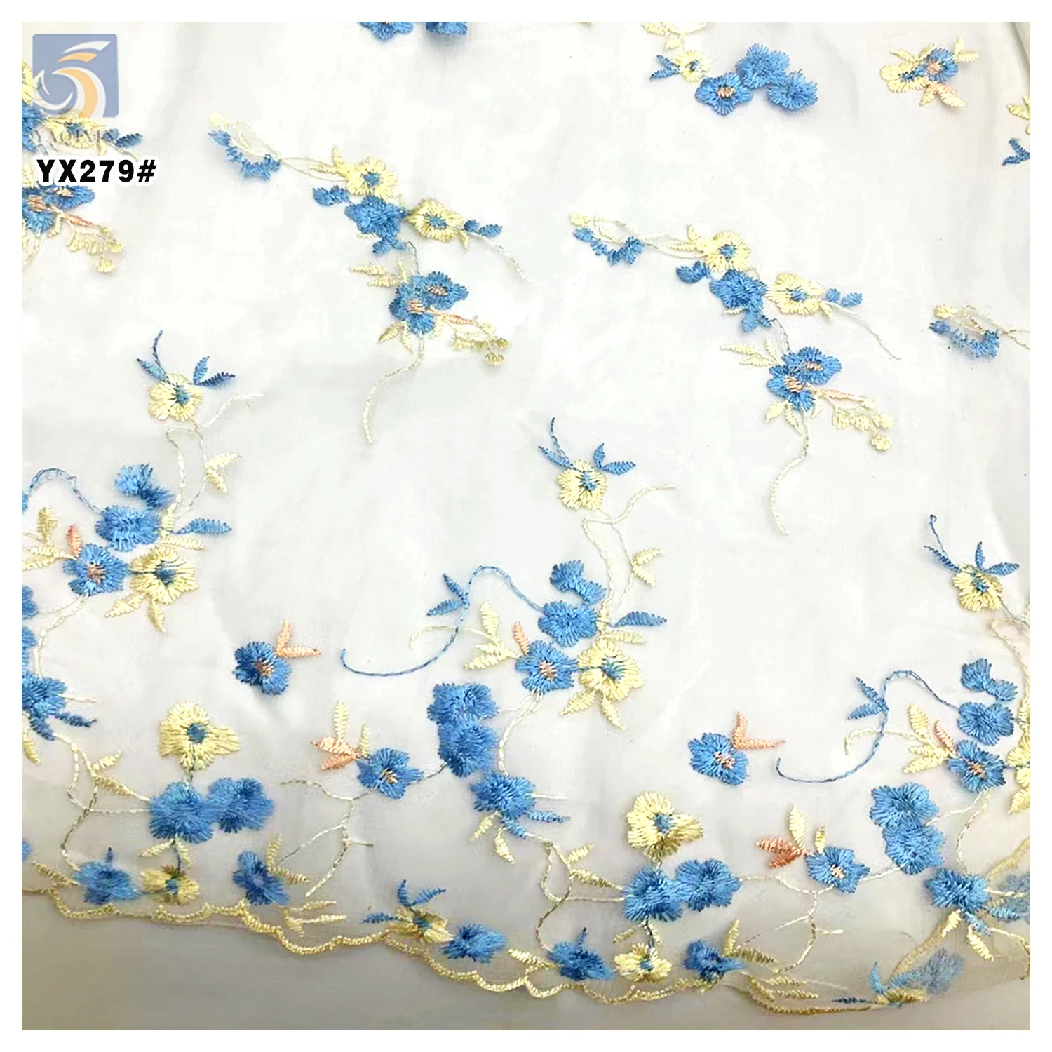 YX279 Latest Multi-Color 100% Polyester Florals Daisy Chrysanthemum Mesh Embroidered Fabric - 图片 5