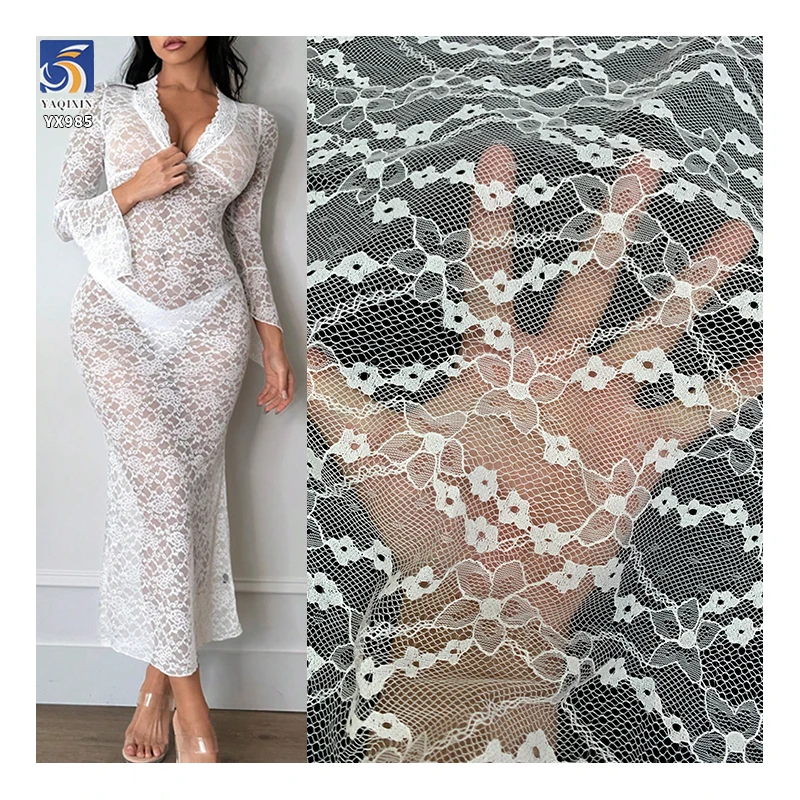 YX985 Polyester 3D Chantilly Lace Fabric Five-Star Flower Small Plum Blossom Jacquard Mesh Chantilly Lace Fabric for Clothing