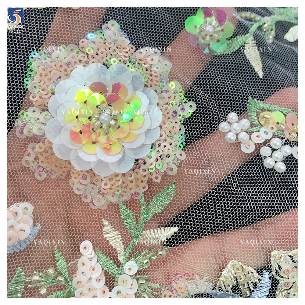 YX1317 Popular Trends and Styles in 2026 Green Sequins Embroidered Mesh Lace Fabrics for Traditional Chinese Women Lace Dress - 图片 4