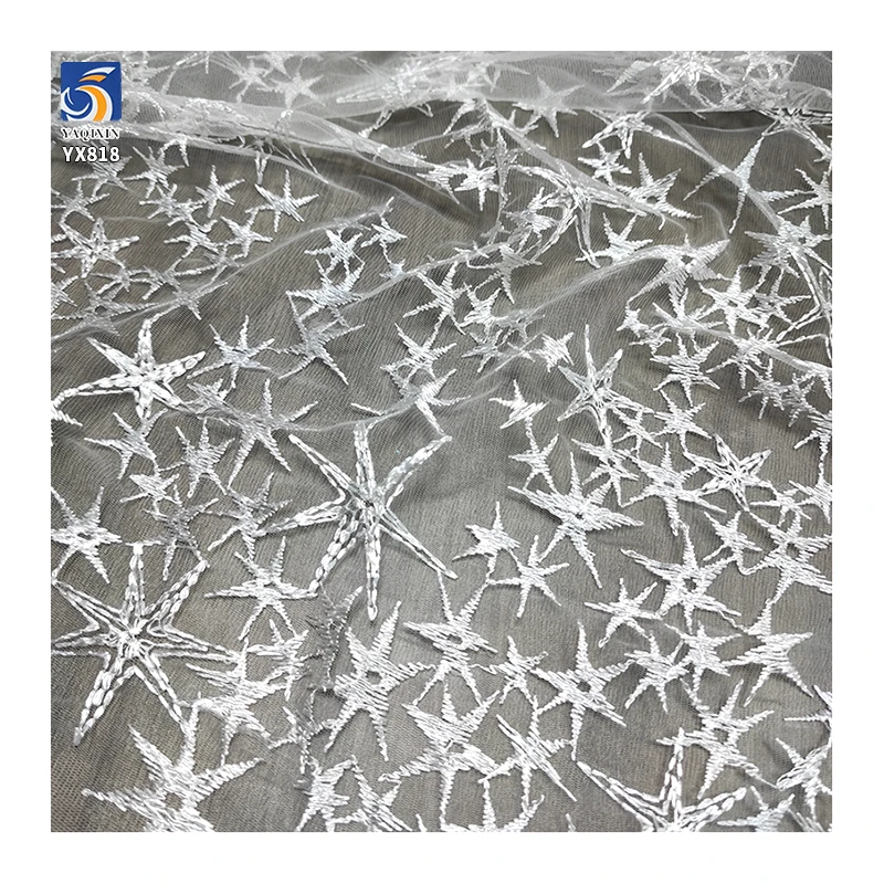 YX819 Popular Silver White Polyester Knitted Tulle Embroidered Star Fabric for Dresses Lace Home Textiles Clothing Stars - 图片 6