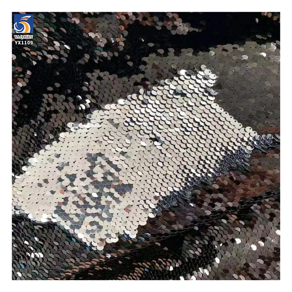YX1109 5mm Double-Sided Flip-up Sequin Fabric Backdrops for Events Bags Clothing Gold and Silver Sequins Fabric by the Yard - 图片 3