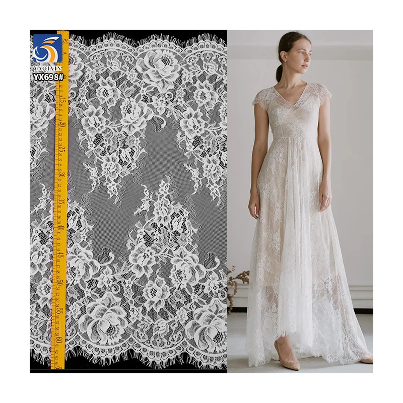 YX698 Support Samples Cheap Price 65CM*300CM Black White Embroidery Eyelash Lace Fabric for Dresses